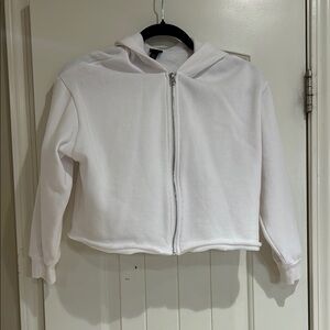 Girls White Zip-Up Hoodie